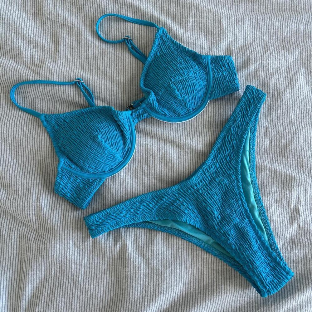 Blue Ruched Bikini Set Princess Polly Women's Small Fits Small Medium